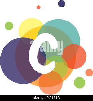 Image lumineuse et colorée de la lettre C, dans le contexte de cercles multicolores. Illustration de Vecteur