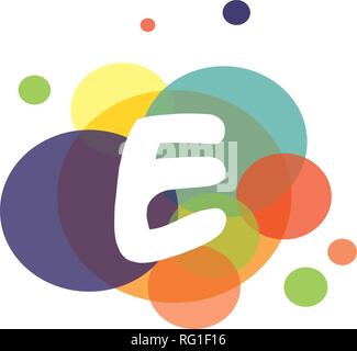 Image lumineuse et colorée de la lettre E, dans le contexte des cercles multicolores. Illustration de Vecteur