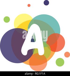 Image lumineuse et colorée de la lettre A, dans le contexte de cercles multicolores. Illustration de Vecteur