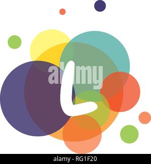 Image lumineuse et colorée de la lettre L, dans le contexte de cercles multicolores. Illustration de Vecteur