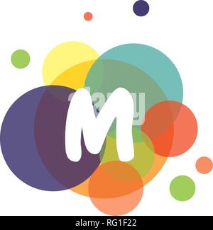 Image lumineuse et colorée de la lettre M, dans le contexte des cercles multicolores. Illustration de Vecteur