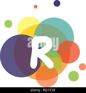 Image lumineuse et colorée de la lettre R, dans le contexte de cercles multicolores. Illustration de Vecteur