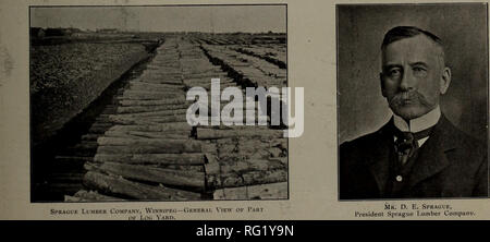 . Industries canadiennes forestières 1905-1906. L'exploitation forestière ; les forêts et la foresterie ; Produits forestiers ; l'industrie de pâte de bois ; industries du bois. Sprague Lumber Company, Winnipeg - Vue de l'horizontale Scie à ruban. Sprague Lumber Company, Winnipeg - Vue de l'intérieur de partie de séchage. plante, qui a été fourni par le cin-.dian géné- ral Electric Company, et l'ensemble de leurs fac- conservateurs, avec hangars de stockage et de triage, sera bien éclairée, à permettre à la société d'exécuter un double personnel des hommes, assurant ainsi de travail continu par jour et nuit ., condition que l'entreprise a dû faire face à quitter Banque D'Images