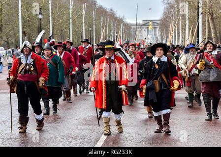 Le Mall, Londres, Royaume-Uni. 27 janvier 2019. Les membres de la guerre civile anglaise Society commémorer l'exécution de Charles Ier. Crédit : Matthieu Chattle/Alamy Live News Banque D'Images