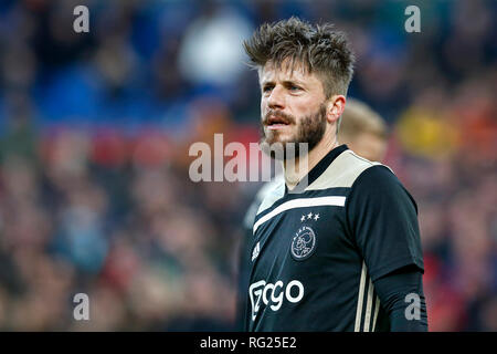 Rotterdam, Pays-Bas. 27 Jan, 2019. ROTTERDAM , Pays-Bas , 27-01-2019 , stade De Kuip , Football , Saison 2018/2019 Eredivisie néerlandaise , , Feyenoord - Ajax Ajax , dvd Lasse Hackens déprimés pendant le match Feyenoord - Ajax . Credit : Pro Shots/Alamy Live News Banque D'Images