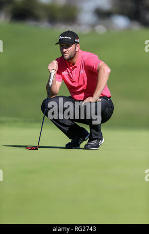 San Diego, CA. 25 Jan, 2019. Jon Rahm au cours de deuxième tour des agriculteurs ouvrent à parcours de golf de Torrey Pines à San Diego, CA, le 25 janvier 2019. Jevone Moore : csm Crédit/Alamy Live News Banque D'Images