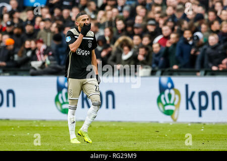 Rotterdam, Pays-Bas. 27 Jan, 2019. ROTTERDAM , Pays-Bas , 27-01-2019 , stade De Kuip , Football , Saison 2018/2019 Eredivisie néerlandaise , , Feyenoord - Ajax , résultat final 6-2 , Ziyech Ajax player Hakim est déçu : Crédit Photos Pro/Alamy Live News Banque D'Images