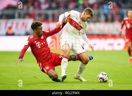 Muncih, Allemagne. 27 janvier 2019. Kingsley COMAN, FCB 29 concurrence pour la balle, s'attaquer, duel, l'en-tête, action, lutte contre Alexander ESSWEIN, le VFB 14 FC BAYERN MUNICH - VFB STUTTGART - DFL RÈGLEMENT INTERDIT TOUTE UTILISATION DES PHOTOGRAPHIES comme des séquences d'images et/ou quasi-vidéo - 1.ligue de soccer allemand , Munich, 27 Janvier 2019 20 saison 2018/2019, journée, FCB, München, © Peter Schatz / Alamy Live News Banque D'Images