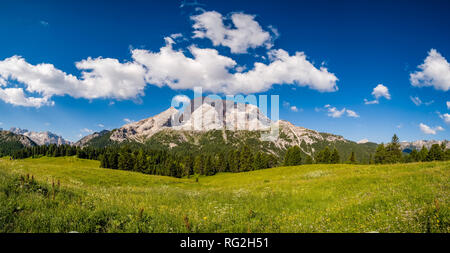 Vue panoramique sur la montagne, vue de Hohe Gaisl Plätzwiese, Prato Piazza Banque D'Images