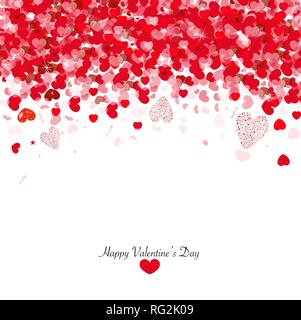 Coeurs brillants et bokeh lumière fond de Saint-Valentin. Cœurs et confettis. Carte de vœux de bonne Saint Valentin Illustration de Vecteur