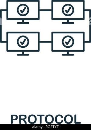 Éléments d'un protocole. Ligne fine style design de blockchain collection. Icône d'un protocole de création pour la conception web, applications, logiciels, l'utilisation d'impression. Illustration de Vecteur