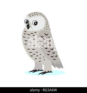 Icône de cute owl polar blanc avec de grands yeux, des animaux de la forêt Illustration de Vecteur