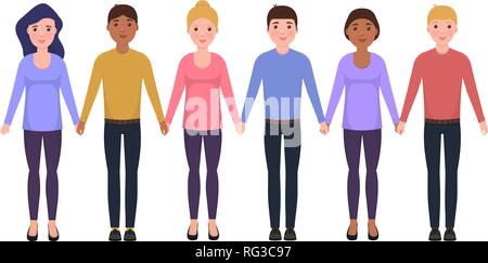 Tenir la main des gens, des personnages dans un style plat, amitié vector illustration Illustration de Vecteur