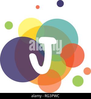 Image lumineuse et colorée de la lettre J, dans le contexte de cercles multicolores. Illustration de Vecteur