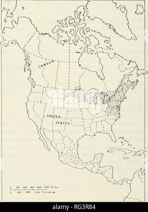 . La Canadian field-naturaliste. La Figure I. Dessin du fondule barré (Fundulus diaphanus) [adapté de Scott et Grossman (1973) avec l'autorisation]. Fondule barré de distribution se produisent le long de la côte est de la Caroline du Sud au Nord pour les Maritimes et l'ouest à travers le sud du Canada (Figure 2) à la rivière Rouge du Manitoba et la Yellowstone River de l'Est du Montana aux États-Unis (Scott et Crossman, 1973 ; Gilbert et Shute, 1980). Au Canada, l'espèce est largement répandue (Figures 2,3) dans les provinces de l'Atlantique, à l'exception de Terre-Neuve, où il est connu seulement d'un fe Banque D'Images