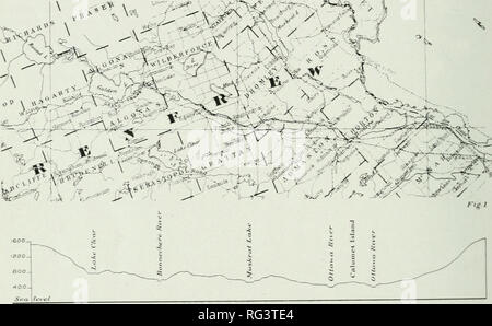 . La Canadian field-naturaliste. L'histoire naturelle. 104 l'Ottawa Naturalist [Vol. XXXII. vallées en plusieurs endroits, mais le sud de l'escarp- ment est une fonction continue et imposant, l'augmentation dans les lieux d'une hauteur de 1 000 pieds au-dessus de la rivière. Sauf peut-être du haut du mont McKay près de Fort William il n'y a pas une plus grande vue- d'être obtenu n'importe où en Ontario, qu'à partir de points d'orgue de ces crêtes au sud d'Eganville le long de laquelle la route Opeongo s'exécute. D'un de ces points le vaste creux de la Bonnechere avec ses grands lacs est vu dans l'avant-plan ; au-delà de ce sont les Banque D'Images