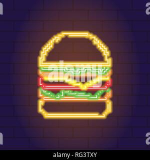 Neon light Vector icône rougeoyante de burger Illustration de Vecteur