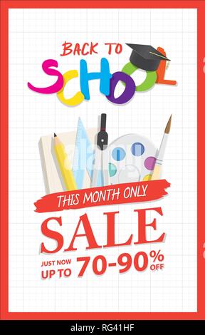 Retour à l'école rubrique vente prix promotion design pour la bannière ou de l'affiche. Vente et promotions. Vector illustration Illustration de Vecteur