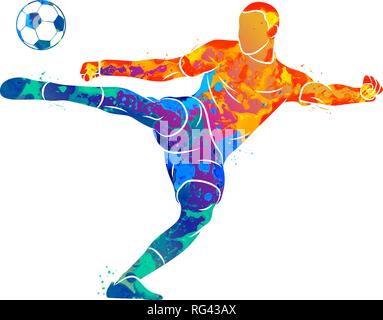 Le joueur de soccer professionnel abstrait tir rapide une boule de splash d'aquarelles Illustration de Vecteur