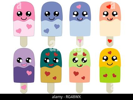 Collection caractère popsicle kawaii. Vector EPS 10 Illustration de Vecteur