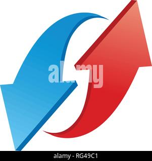 Rouge et bleu brillant 3d flèches. Vector illustration on white Illustration de Vecteur