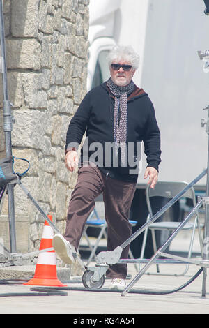 Mugardos, A Coruña, Espagne.juin,92015.Pedro Almodobar pendant le tournage du film Julieta dans Mugardos, A Coruña Banque D'Images