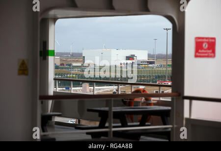 Le pont des passagers à l'extérieur du Car-ferry DFDS Seaways "unkirk', Dunkerque, France. Banque D'Images