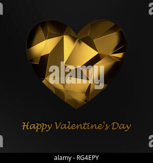 Happy Valentines Day concept. Coupe papier carte coeur noir et d'or Banque D'Images