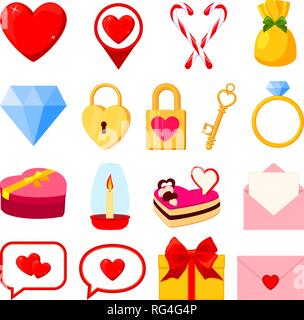 17 éléments colorés cartoon valentine Illustration de Vecteur