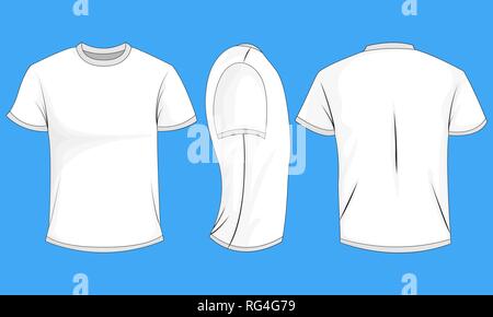 T-shirt gris à manches courtes. Avant, arrière, vue de côté. Isolé sur fond blanc. Illustration vectorielle, EPS10. Illustration de Vecteur