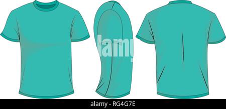 Mens t-shirt beige à manches courtes. Avant, arrière, vue de côté. Isolé sur fond blanc. Illustration vectorielle, EPS10. Illustration de Vecteur