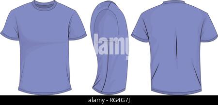 Lilac mens t-shirt à manches courtes. Retour, vue de côté. Isolé sur fond blanc. Illustration vectorielle, EPS10. Illustration de Vecteur