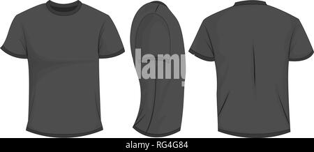 T-shirt jaune à manches courtes. Avant, arrière, vue de côté. Isolé sur fond blanc. Illustration vectorielle, EPS10. Illustration de Vecteur