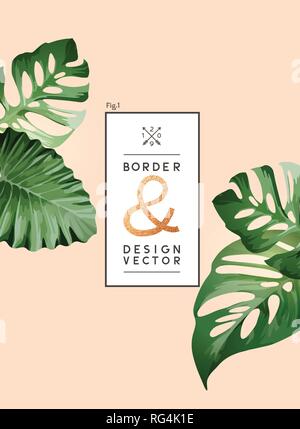 Un minimum de feuilles de palmier botanique floral background frame modèle. Vector illustration. Illustration de Vecteur