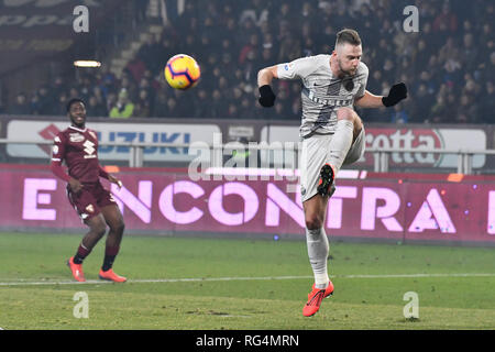 Turin, Italie. 27 janvier 2019. Milan (Skriniar Internazionale FC) au cours de la Serie A TIM match de football entre Torino FC et FC Internazionale Milano au Stadio Grande Torino le 27 janvier 2019 à Turin, Italie. Crédit : FABIO ANNEMASSE/Alamy Live News Banque D'Images