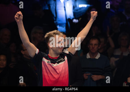 Londres, Royaume-Uni. 27 Jan, 2019. Andrew Baggaley (FRA) célèbre remportant la finale lors du Championnat du Monde de Betvictor - Ping-pong - 16 2019 Dernière phase éliminatoire à l'Alexander Palace le dimanche 27 janvier 2019. Londres en Angleterre. (Usage éditorial uniquement, licence requise pour un usage commercial. Aucune utilisation de pari, de jeux ou d'un seul club/ligue/dvd publications.) Crédit : Taka G Wu/Alamy News Crédit : Taka Wu/Alamy Live News Banque D'Images