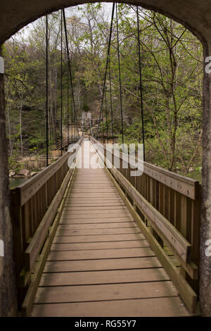 Recherche à travers le pont suspendu à Turkey Run State Park dans le comté de Parke, Indiana, USA. Banque D'Images