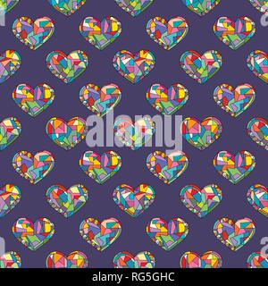 Coeurs hand drawn vector seamless pattern. Valentines Day holidays contexte en style moderne. L'amour de la texture pour la conception des surfaces géométriques, du textile, de l'arb Illustration de Vecteur