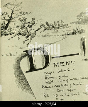 . Paperchasing Calcutta records. Les chevaux, Steeplechasing -- l'Inde ; la chasse au renard -- l'Inde. @^. Menu Dîner Paperchase, 1892. S5^^@. Veuillez noter que ces images sont extraites de la page numérisée des images qui peuvent avoir été retouchées numériquement pour plus de lisibilité - coloration et l'aspect de ces illustrations ne peut pas parfaitement ressembler à l'œuvre originale.. Sabretache, b. 1867. Calcutta : Thacker, Spink Banque D'Images