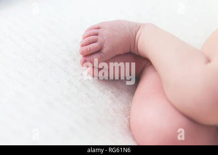 Close-up of a newborn baby girl's feet Banque D'Images