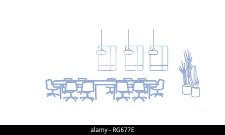 Coworking entreprise espace ouvert salle de conférence moderne table ronde à l'intérieur du bureau de la réunion aucun vide personnes chambre horizontale doodle croquis Illustration de Vecteur