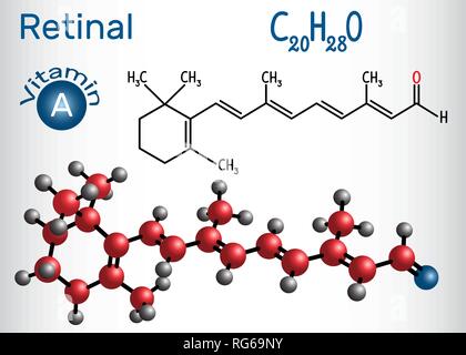 Rétinal (rétinaldéhyde) est la vitamine A. formule chimique structurale et molécule modèle. Vector illustration Illustration de Vecteur