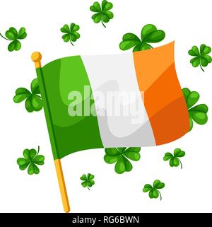 Saint Patricks Day illustration. Drapeau irlandais avec Clover. Illustration de Vecteur