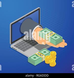 Les gains en ligne Internet Concept isométrique Illustration de Vecteur