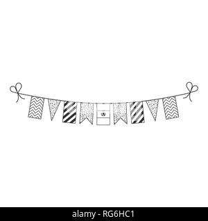 Drapeaux décorations bunting pour le Guatemala de la fête nationale en contour noir modèle plat. Date de l'indépendance ou de la fête nationale. Illustration de Vecteur