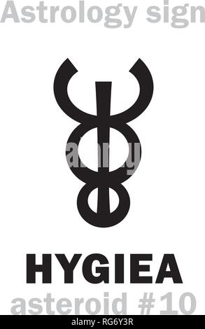 Alphabet d'astrologie : HYGIEA, astéroïde # 10 (et quatrième en ceinture d'Astéroïdes). Les hiéroglyphes signe (symbole : deux serpents enroulés autour de la tige). Illustration de Vecteur