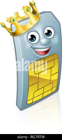 Carte SIM Téléphone Mobile King Cartoon Mascot Illustration de Vecteur
