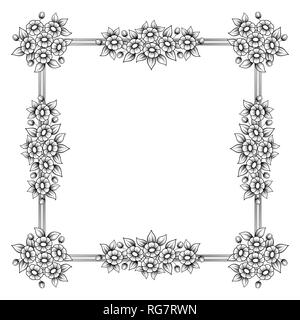 Contour noir cadre carré fleurs daisy isolé sur fond blanc Illustration de Vecteur