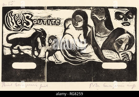 Page de titre pour "le Sourire" (titre du sourire). En date du : en 1895 ou après. Technique : gravure sur bois imprimée en noir et gris par Pola Gauguin en 1921. Musée : National Gallery of Art, Washington DC. Auteur : Paul Gauguin. Banque D'Images