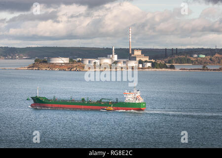 Whitegate, Cork, Irlande. 28 janvier, 2019. Thun pétroliers Genius est escorté par le bateau-pilote Fáilte puisqu'il a été à la raffinerie de pétrole à Whitegate Co., Cork, Irlande. Crédit : David Creedon/Alamy Live News Banque D'Images